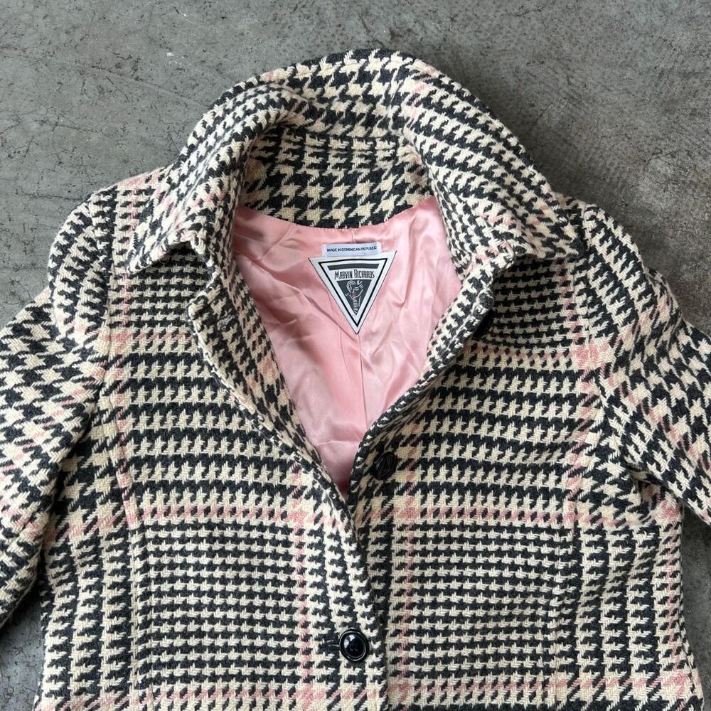 Marvin Richards  Vintage Pink Houndstooth Wool Blend Coat Jacket Women's XL - Picture 2 of 10